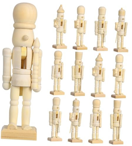Cabilock 12pcs Unfinished Wooden Nutcracker Ornaments Diy Xmas Nutcracker Puppet Soldier Figurines Christmas Desktop Decoration Random Style