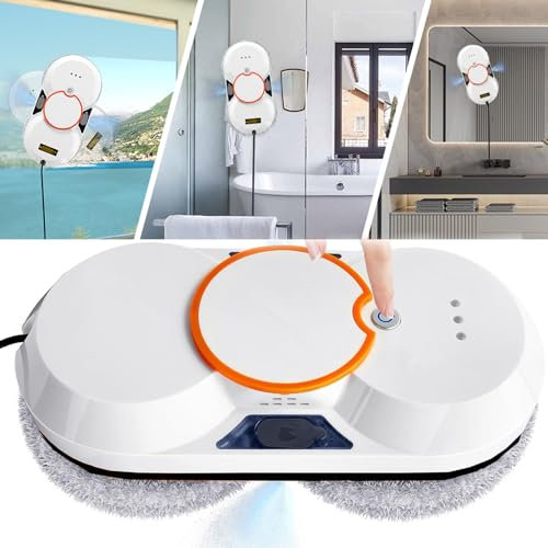Soflightmok Robot Glass Cleaner, Window Cleaning Robot-Remote Control/Deep Cleaning/Intelligent Edge Detection/Safety Rope/Cleaning Cloth/70mm Ultra -Thin Body- For Windows, Tiles, Bathrooms,White