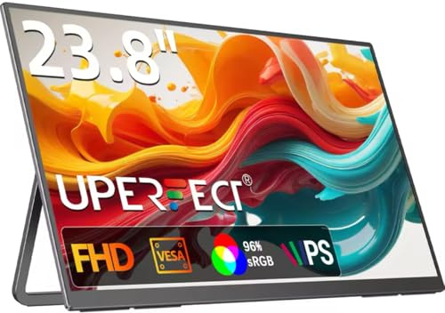 Spelskärm 23,9 tum bärbar bildskärm – stor 1080p FHD-skärm, 100 Hz ultra-smooth, FreeSync, låg fördröjning, inbyggda högtalare, USB-C och HDMI för PC- och konsolspel, VESA-kompatibel