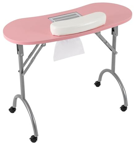 Mermajestic Tragbarer Nageltisch mit Saug, rosa Faltbarer Nageltisch mit Vakuumbeutel, verwendet für Trimmen, Schönheit und Nagelpflege, 90,40,72,5 cm