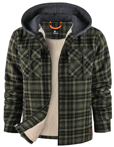 zitysport Holzfällerjacke Gefüttert Herren Hemdjacke Sherpa Fleece Kariert Jacke Fleecefutter Mantel Flanelljacke Outdoor Kapuzenjacke Kariert Männer Winterjacke mit Kapuze Sweatjacke(Dunkelgrün, XL)
