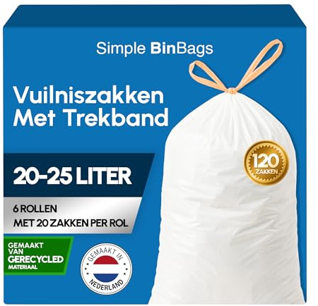 Simple Müllbeutel 20-25 Liter, Geeignet für Brabantia Code J, Produziert in den Niederlanden, 120 Stück, 6 Rollen x 20 Müllbeutel