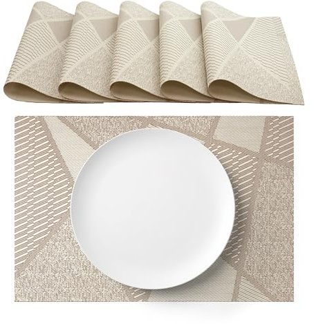 AGYO Lot de 6 Sets de Table américains 30 x 45 cm en PVC lavables antidérapants Beige – élégants Sets de Table Petit déjeuner dîner pour Table Cuisine ou Salon – Mod. 2