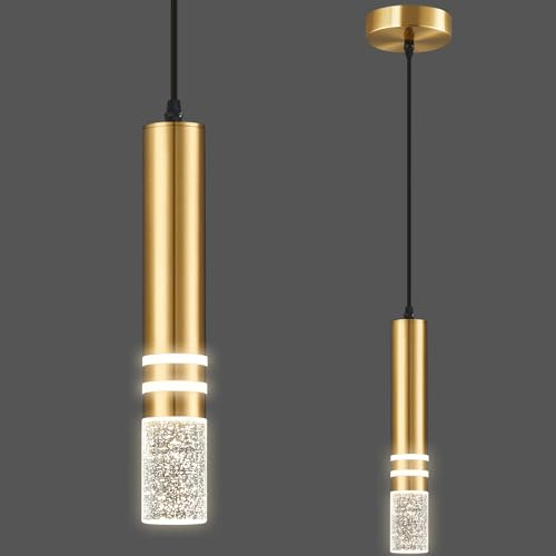 SHJNGMY Moderne Kristall Anhänger Licht Gold 6W LED Pendelleuchte Mini Küche Insel Anhänger Beleuchtung für Schlafzimmer Esszimmer Wohnzimmer (1-Pack)