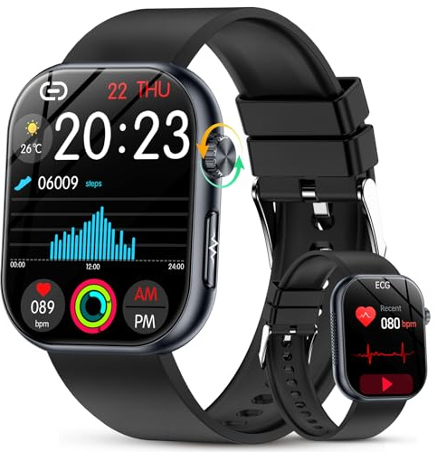 YUPENG NOU Montre Connectée ECG/HRV/Acide urique/IMC, 1.95 AMOLED Smartwatch avec Appel Bluetooth, 24H Fréquence Cardiaque, Sommeil, SpO2, Température, Bouton SOS pour Android iOS
