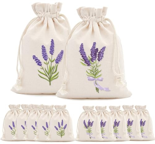 Lot de 12 sachets de lavande vides, 15 x 10 cm, avec cordon de serrage, sacs cadeaux, en lin résistant, pour lavande, épices et herbes