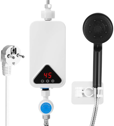 Mini Durchlauferhitzer, 220V 5500 W Elektronischer Durchlauferhitzer 30–55 °C, einstellbare Temperatur, Elektrische Warmwasserbereiter Tankloser mit LED-Anzeige für Küche, Badezimmer (B)