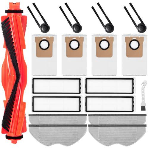 Accessory Set for Xiaomi H40 Robot Vacuum Cleaner Replacement Parts. 1 Main Brush, 4 HEPA Filters, 4 Wiper Pads, 4 Side Brushes, 4 Dust Bags, 1 Brush