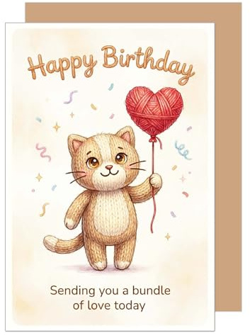 Edition Seidel Tarjeta de felicitación de cumpleaños con sobre, tarjeta de felicitación de cumpleaños, con texto en inglés para niños, niñas, niños, gatos, corazones, dulces (G4034 SW026)