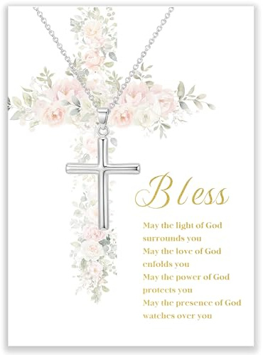 ZIIERMOSS Cross Necklace Women,925 Sterling Silver Plated Tiny Cross Pendant Chain Jewellry Hypoallergenic CZ 14K Plated Gold Necklaces for Women Trendy Christian Baptism Faith Small Jewelry Gifts