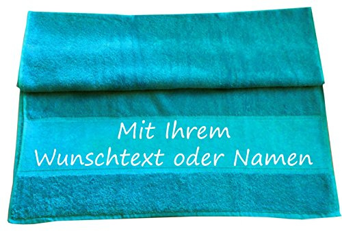 Druckreich Handtuch mit Ihrem Wunschtext oder Namen 100 x 50 cm/Fb. Azur