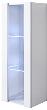 MB Muebles Bonitos | Vitrinenschrank Luke V2 | Breite 40 x Höhe 126 x Tiefe 29 cm | Glänzendes Melamin | Weiß