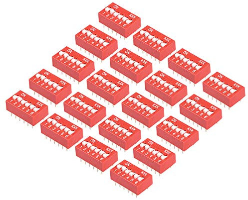 sourcing map 20 Pcs Red DIP Switch 1-6 Positions 2.54mm Pitch for Circuit Breadboards PCB