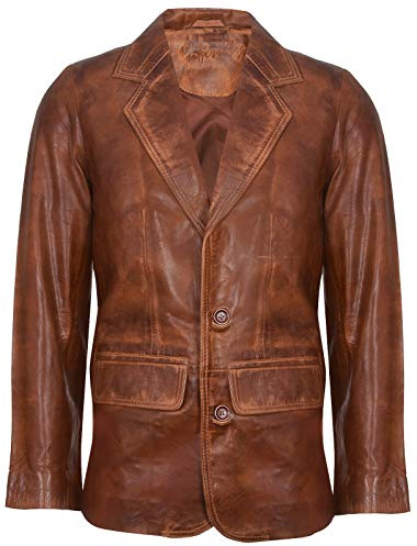 Infinity Leather Blazer in Vera Pelle Marrone Chiaro da Uomo Cappotto da Giacca Vintage Personalizzato in Pelliccia Italiana 4XL