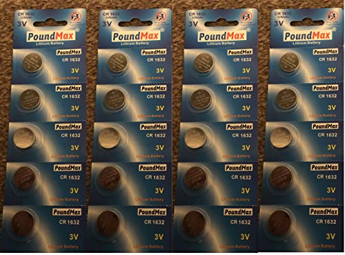 PoundMax 1632 CR1632 DL1632 Lot de 20 piles bouton au lithium 3 V