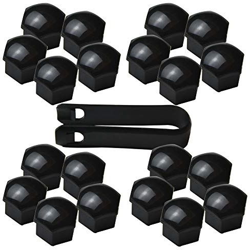 17MM Wheel Lug Nut Covers Bolt Caps Compatible with Audi BMW Mercedes with Removal Tool 20PCS (Black)