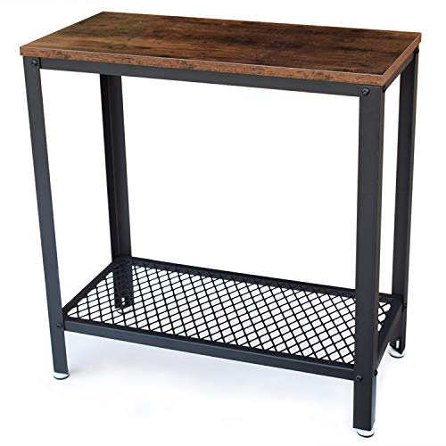 DRM Table console industrielle pour petits espaces, table de couloir rustique à 2 niveaux, table de chevet étroite avec cadre en métal et étagère en maille, table d'appoint robuste pour la maison et