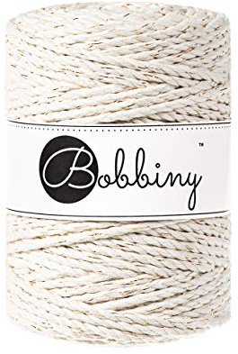 Bobbiny Makramee-Schnur, 3-lagig, 5 mm, Goldfarben / Naturfarben