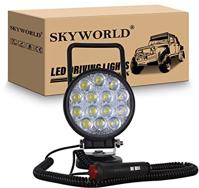 SKYWORLD Led Arbeitsscheinwerfer mit Magnetfuß, 4 Zoll 10 cm 42W Flutlicht | 12V 24V Rund Offroad Scheinwerfer Magnet für Auto SUV ATV KFZ Traktor LKW 4x4 Boot, 6000K LED Suchscheinwerfer