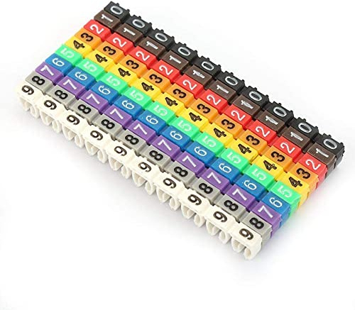 0-9 Digital codierter Clip auf Kunststoffkabel Identifikation Drahtmarkierungsnummer Tag Etikett Drahtetikett Rohrsatz Kabelmarkierungsrohr Bunt(100PCS -2.5MM 2.5 square)
