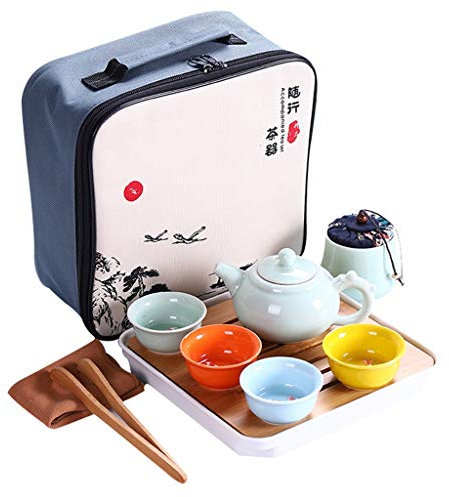 Servizio da tè Cinese/Giapponese Kung Fu Colorato Servizio da tè in Porcellana per Adulti, Portatile Servizio da tè in Ceramica con Borsa Regalo, per Esterno Picnic Hotel d'Affari