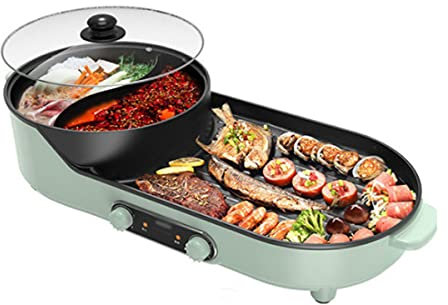 HIZQ Plancha Electrique, Hot Pot Barbecue Pour 2 À 12 Personnes, Barbecue De Table Électrique, Poêle À Frire Pour Barbecue Multifonction À Double Usage