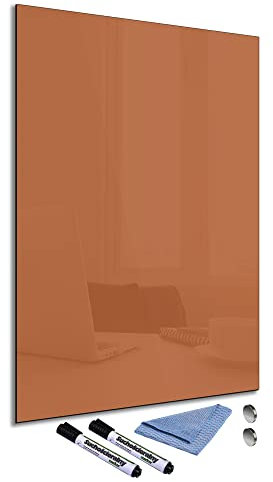 Glas-Magnettafel Braun 60x90 cm Whiteboard Wand Beschreibbar Magnetisch Pinnwand Küche Office Büro mit Zubehör Wochenplaner Abwischbar Deko Memoboard Tafel