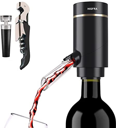 Electric Wine Aerator, Wine Dispenser Pump, Automatic Wine Pourer, Instant Wine Decanter, One-Touch Wine Oxidizer with Retractable Tube, Portable and USB Rechargeable, Matte Black