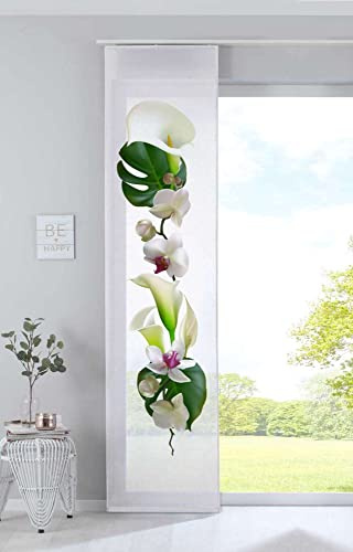 Gardinenbox Schiebegardine Flächenvorhang »Izmir« HxB 245x60 cm Orchidee Weiß Voile Halbtransparent Paneelwagen Beschwerungsstange, 2022400
