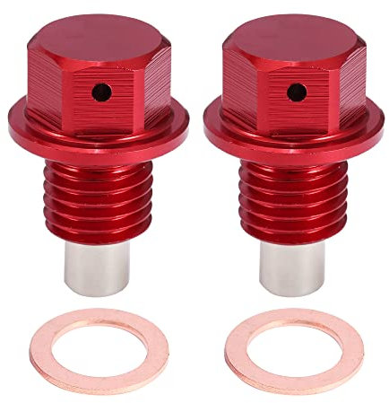A ABSOPRO 2 Juegos M12x1.5 Tornillo Tapón Carter Drenaje Aceite Aleación con 2 Arandela Rojo