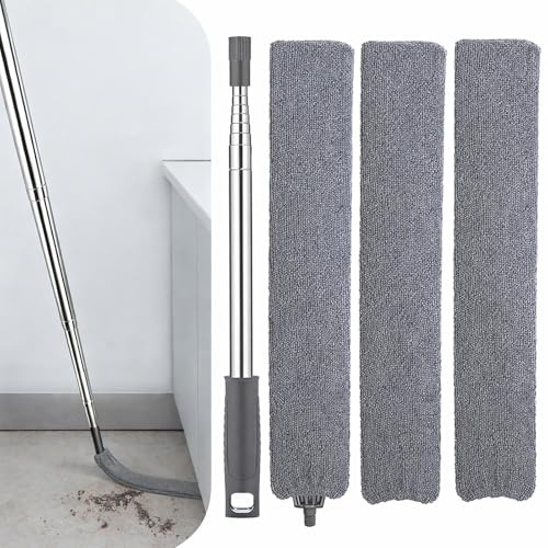Retractable Gap Dust Cleaner with Extension Pole, Cleaning Tools with 3 Microfiber Dusting Cloths, Extendable Long Handle Duster for Cleaning Under Refrigerator Furniture Appliance | Cleaning Tools with 3 Microfiber Dusting Cloths | Long Handle Duster 30-100'' | Under Refrigerator Furniture Appliance Gray
