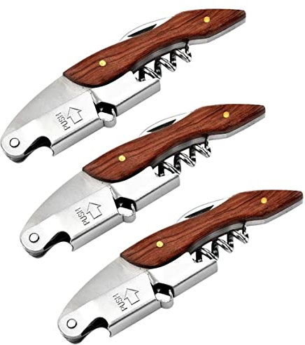 Lot de 3 tire-bouchons à vin en acier inoxydable - Couteau de sommelier - Ouvre-bouteille et coupe-capsule - Couteau de sommelier multifonction - Tire-bouchon manuel