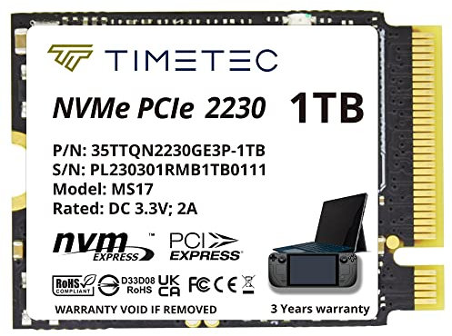 Timetec 1TB M.2 2230 SSD NVMe PCIe Gen3x4 einseitiges Solid-State-Laufwerk, kompatibel mit Steam Deck, Microsoft Surface Pro 9/Pro 8/Pro 7+/Pro X/Laptop3/Laptop4/Laptop Go/Book3, Mini-PCs