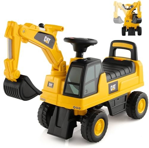 GYMAX Kids Ride on Car, Children Toy Excavator with Adjustable Bucket, Horn and Underneath Storage, Toddlers Push Along Truck for 1-3 Years Old Boys Girls (Digger) Yellow