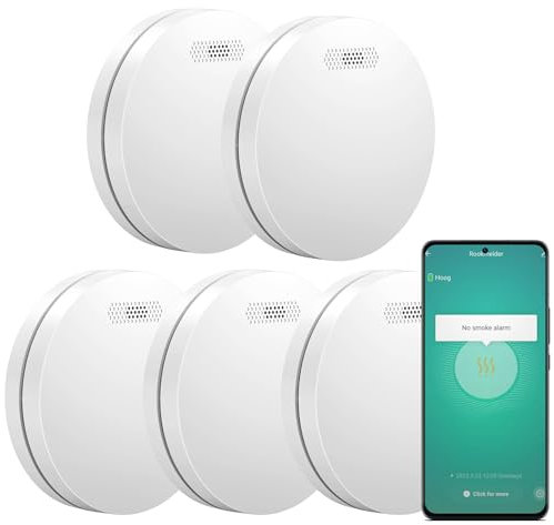 Aroha Smart Connect Rilevatore di Fumo WiFi - Batteria da 10 Anni, Sensore Fumo WiFi Con App Tuya & Smartlife - Allarme Anticendio - 5 pezzi