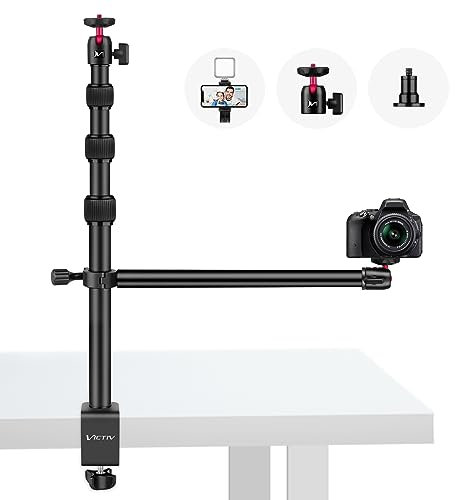 Victiv Kamera Tischhalterung, 37cm-105cm Kamera Tischstativ für DSLR Canon, Lichtstativ Klemmstativ mit Flexibler Arm & 1/4 Kugelkopf für Kameras, LED-Licht, Webcam, Handy Tisch Stativ für Smartphone