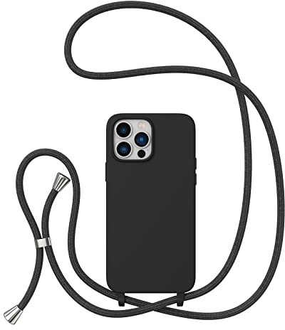 ZTOFERA Crossbody Lanyard Case for iPhone 15 Pro (6.1-Inch), Liquid Silicone Protective Phone Case with Strap Adjustable Neck Cord Necklace Soft Cover, Black