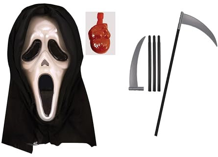 Ozmoint 2-teiliges Sensenmann-Set beinhaltet – Scream Bleeding Ghost Maske + 110 cm Sense | Halloween-Kostümtag (1 x Maske + Sense)