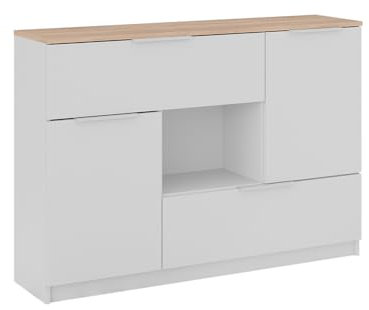 Vicco Kommode Betti, Weiß/Sonoma, 120 x 83.6 cm 2X Tür, 2X Schublade und 1x offenes Fache