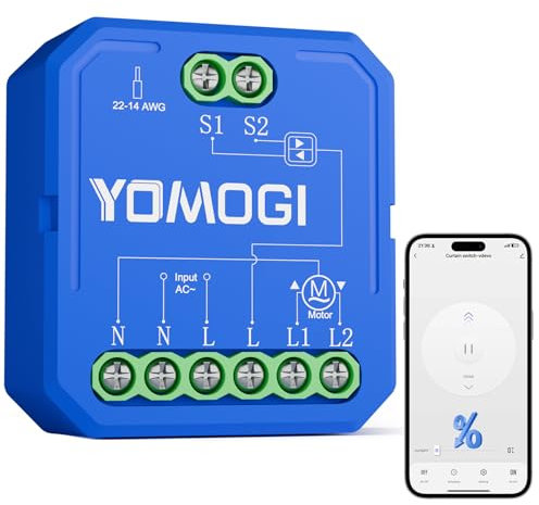 Yomogi Interruttore Tapparelle WiFi, Modulo Interruttore WiFi Compatibile con Alexa Google Home per Controllo Percentuale, Smart Timer per Tende Avvolgibili, Senza telecomando