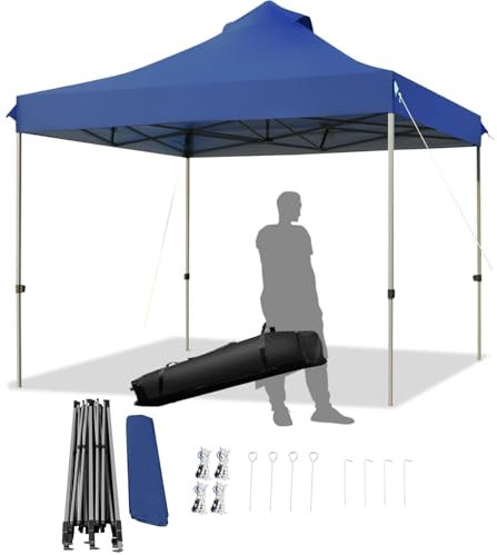 COSTWAY 3m x 3m Pop up Gazebo, Height Adjustable Canopy Pavilion Tent with Wheeled Carry Bag, Waterproof Folding Marquee Party Tent Sun Shelter for Patio, Garden & Backyard (Blue)
