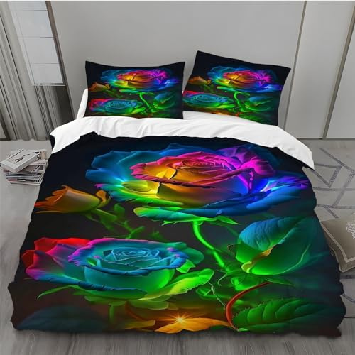 BAIL Housse de Couette 240 x 260 des Roses Housse Couette Très Doux Parure de Lit Adulte en Microfibr 2 Taies d'oreiller 65 x 65 cm Convient pour Chambre