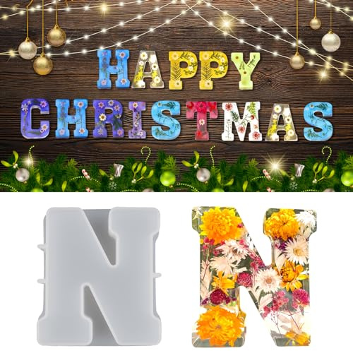 wikimo Silikonform Buchstaben Groß, 18 cm/7 inch Epoxidharz Formen für 3D-Alphabet, Silikonform GießForm für Geburtstag Hochzeit Party Weihnachten Kunst Basteln Ornamente（N）