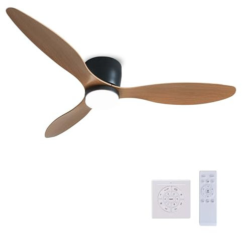 Quiet Ceiling Fan Chandelier Adjustable Tri-colour Light, Reversible 6 Speed Large Ceiling Fans with Lamps,Ceiling Fans with Lights and Remote Control for Living Room Kitchen-Black wood grain||106cm
