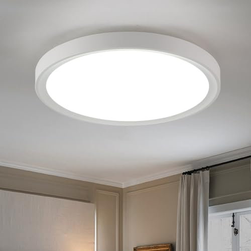 NUODIFAN LED Deckenleuchte, 18W Deckenlampe,1800 Lumen Ultraflachdesign in Kaltweiß (6000K) Wasserfest IP65 Badzimmer Deckenlampe,Rund Deckenleuchte Flimmerfreie Lampe, LED Lampe