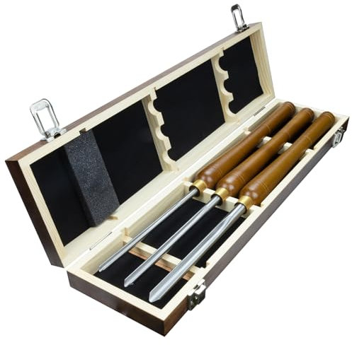 DEEFIINE 3 Pcs HSS Bowl Gouge Lathe Chisel Set Wood Turning Tools with Wooden Box, 3/8-Inches, 1/2-Inches and 5/8-Inches chisels for Woodturning
