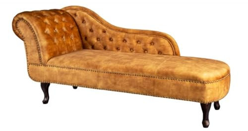 Casa Padrino Chesterfield Chaiselongue Samt senfgelb/Dunkelbraun aus dem Hause