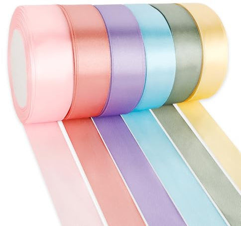 Geschenkband 6 Farben Satinband Bunt 25mm×23m Schleifenband Seidenband Stoffband Geschenkbänder Für DIY Handwerk Dekoband Zum Basteln Geschenkverpackung Geburtstag Blumenstrauß Ostern Party Deko