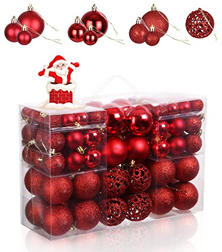 Birshe 100 Piezas Bolas de Navidad,Bolas de Árbol Navidad Adorno Inastillable de PláStico Adorno para DecoracióN Navideña para Habitación Interior Decoración para El Abeto Fiesta de Navidad Rojo