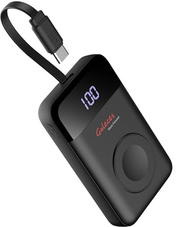 Galeces 3000mAh Mini Portatile Caricatore Apple Watch,Power Bank con USB C Cavo Caricabatterie iWatch e iphone,Caricabatterie per Apple Watch SE/Ultra/2-9 Series,iPhone15/16 (BLA)